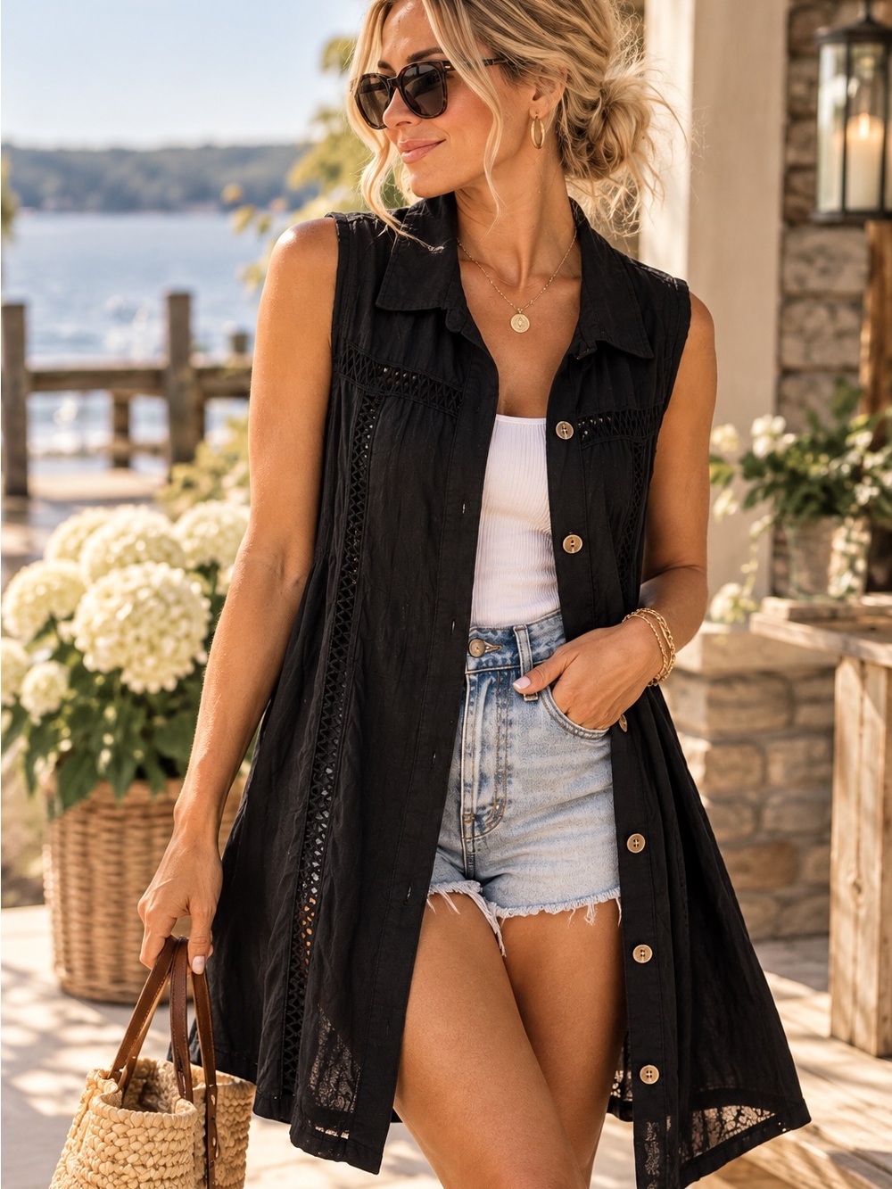 Wearabouts Black Cotton Sleeveless Cover-Up Size Small